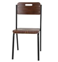 Chaise en bois avec structure en métal noir, assise en bois courbé avec dossier à poignée, chaise d'écolier moderne et durable
