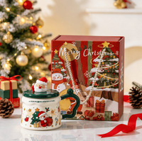 Ensemble de tasses en céramique de Noël avec couvercle, tasse à café pour les fêtes, pour la maison, le bureau, les réceptions et les cadeaux saisonniers