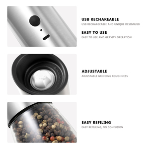 Có Thể Sạc Lại USB Tự Động Trọng Lực Himalaya Muối Và Ánh Sáng Gia Vị Hạt Tiêu Máy Xay Đặt Thép Không Gỉ Nhà Máy - Product Image 5