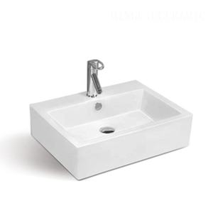 Vasque à poser rectangulaire en céramique blanche pour salle de bain, petite vasque de lavabo artistique avec bonde escamotable – Vente en gros - Product Image 1