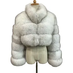 2021 Fashion Thick Fluffy Wintermantel Ernte Real Women Fox Cropped Pelzmantel mit Kragen