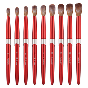 Ensemble de pinceaux professionnels pour nail art en Kolinsky, 9 tailles, manche en métal rouge vif, pour salon, manucure acrylique - Product Image 2