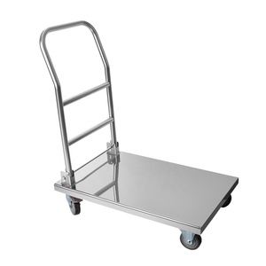 भारी शुल्क स्टेनलेस स्टील तह प्लेटफॉर्म वाणिज्यिक रसोई की सेवा करने वाली ट्रॉली प्रीमियम फ्लैट मोबाइल आसान साफ शोर - Product Image 1