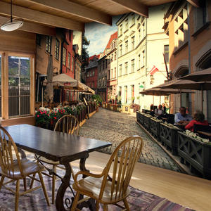 Rétro <span class=keywords><strong>vieille</strong></span> scène de rue Western <span class=keywords><strong>Restaurant</strong></span> papier peint café nostalgique Mural 3D <span class=keywords><strong>ville</strong></span> bâtiment hôtel papier peint revêtement mural - Product Image 3