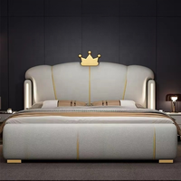 Lit intelligent réglable de luxe en cuir capitonné avec rangement et design moderne, taille King