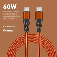 Câble de charge rapide USB Type-C 60W 5A avec gaine en PVC et nylon pour téléphone portable, ordinateur, écouteurs, batterie externe, appareil photo et voiture
