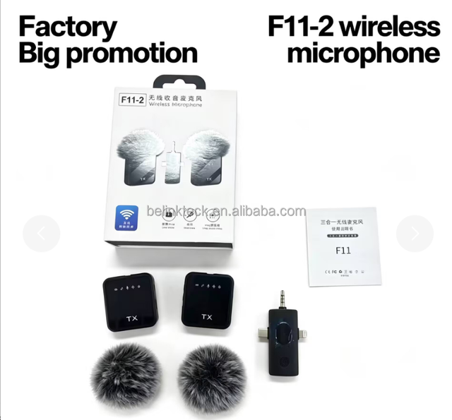 F11 3 in 1 Universal Dual Wireless Microphone System Dual Transmitter for IOS Android Camera Laptop Lavalier Microphone F11