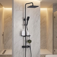 Ensemble de robinets de bain-douche, cascade carrée, noir, ensemble pour le japon