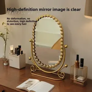 กระจกโต๊ะเครื่องแป้งทรงรีสไตล์ยุโรปกระจกคริสตัลใสกระจกตั้งโต๊ะสำหรับไฟกระจกแต่งหน้าห้องนอนของตกแต่งบ้านหรูหรา - Product Image 2