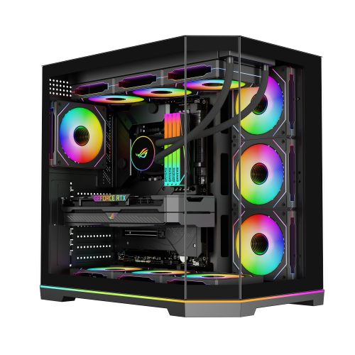 ATX 3 Pcs Tempered Glass Gaming PC Case Support 360mm AIO 10 Fans ARGB Strip