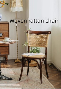 Sedia da pranzo in <span class=keywords><strong>Rattan</strong></span> e legno massello, sedia schienale per la casa, caffè per il tempo libero Chai - Product Image 2