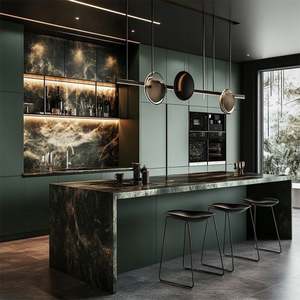 Îlot de cuisine de luxe léger conçu sur mesure avec solution de meubles complète, structure en acier inoxydable pour villas et projets de rénovation - Product Image 1