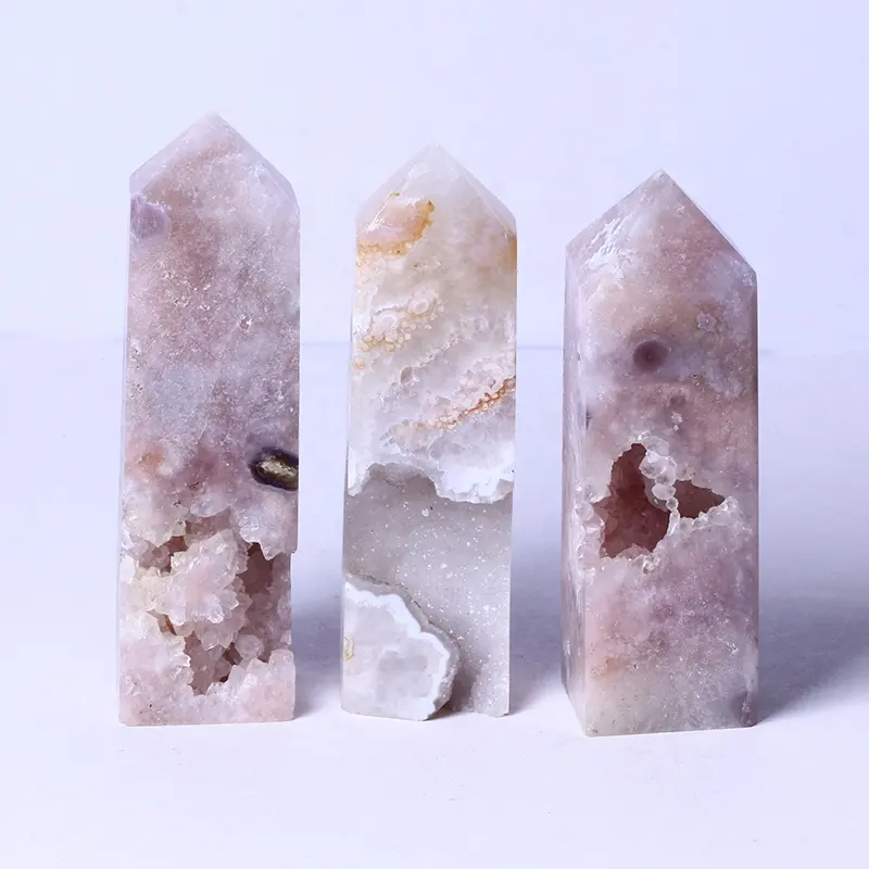 Baguette en pierre de cristal de guérison naturelle, 1 pièce, tour de cristal en Quartz pour cadeaux, Agate rose, Point géode