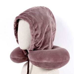 Zxx Factory Direct Creative Hooded U-Shaped Solid Color Travel Head and Neck Office <b>Nap</b> <b>Pillow</b> Set - Product Image 1