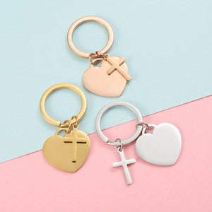 Porte-clés en forme de cœur avec croix, en alliage de zinc, breloque religieuse, cadeau de Saint-Valentin, anneau porte-clés en métal, argent, or, or rose - Product Image 2