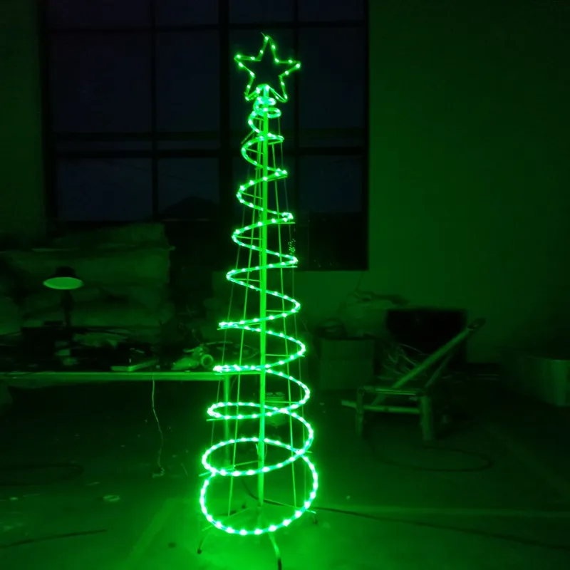 Outdoor 220V 110V Christmas 2D LED Lighted Spiral Rope Light Christmas Tree 90 65 80 Customizable SUNRISE 6000 IP65 IP44 10000