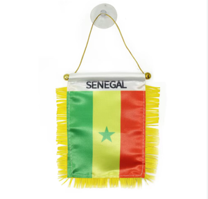 Drapeau miniature personnalisé de la Tunisie à suspendre, drapeau de voiture de football mondial à suspendre avec ventouse, pompon doré, drapeau double face - Product Image 3