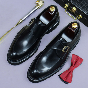 Vintage platform luxury custom leather shoes for business, <b>matte</b> finish, with snap fasteners, formal men's leather shoes - Product Image 2