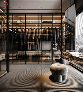 Armario de Lujo con Sistema de Puertas Corredizas de Vidrio, Moderno Armario de Almacenamiento Personalizado para Vestidor, Estante de Exhibición de Ropa con Luz LED - Product Image 3