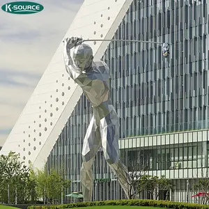 大型户外金属艺术雕像不锈钢男人玩高尔夫雕塑