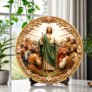 Piatto in Resina con Madonna Incoronata e Cornice a Ghirlanda di Lillie, Regalo Religioso per Esposizione in Cappella, Direttamente dalla Fabbrica - Product Image 4