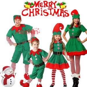 Costume de scène vert pour spectacle, tenue chaude de Noël pour toute la famille, déguisement de Père Noël, costume d'elfe pour le réveillon du Nouvel An - Product Image 1