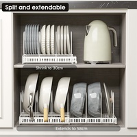 Étagère à vaisselle extensible pour armoire de cuisine, organisateur de plats, support réglable pour bols, étagère de rangement en fil métallique, 30-58 cm, blanc