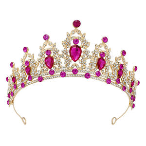 Couronnes de concours scintillantes en métal avec strass colorés, diadèmes en cristal, accessoires de diamant en gros - Product Image 2
