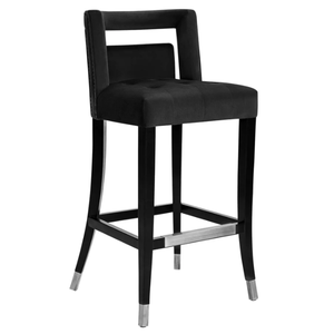 Taburete Alto Chase Velvet con Patas de Madera y Tapas de Acero Plateado, Espuma, Tachuelas Plateadas, Tapicería, Acero Resistente para el Hogar - Product Image 2