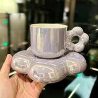 Tasse nacrée tasses à café et soucoupe ensemble tasse à thé fleurs mignon Logo personnalisé cadeaux cadeau nuage céramique inductif arc-en-ciel couleur