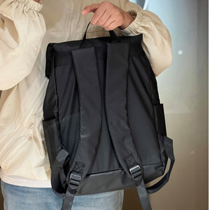 Laptop <b>Backpack</b> Large Capacity Waterproof Oxford Cloth Unisex Everyday Use Black Solid Color <b>Computer</b> Interlayer Soft Handle - Product Image 3