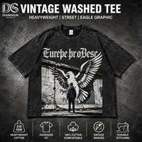 T-shirt noir délavé surdimensionné coupe classique pour homme, motif aigle, 100 % coton tricoté, écologique, respirant, streetwear unisexe