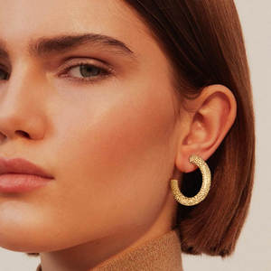 Nuovo Designer personalizzato 18K <span class=keywords><strong>oro</strong></span> placcato in acciaio inox irregolare grano C orecchini a cerchio per le donne EH-559 - Product Image 3