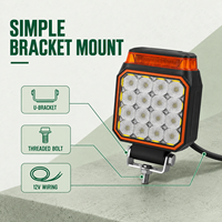 HSSH Phare de travail LED carré de 4 pouces 12V 12W à faisceau large, clignotant ambre, lampe de conduite stroboscopique 3840 lm pour camion, tracteur, chariot élévateur, tout-terrain
