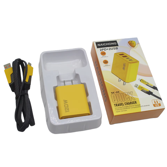 120W GAN Fast Charging 4-Port USB Type C PD Wall Adapter 4in1 Cable Set 65W Output Power 5V/2.4A  Mobile Phone Charger QC3.0