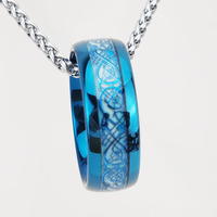 Poya 8mm bombé bleu plaqué Dragon motif incrustation lumineuse bague en tungstène classique unisexe mariage fiançailles cadeau symbole chrétien