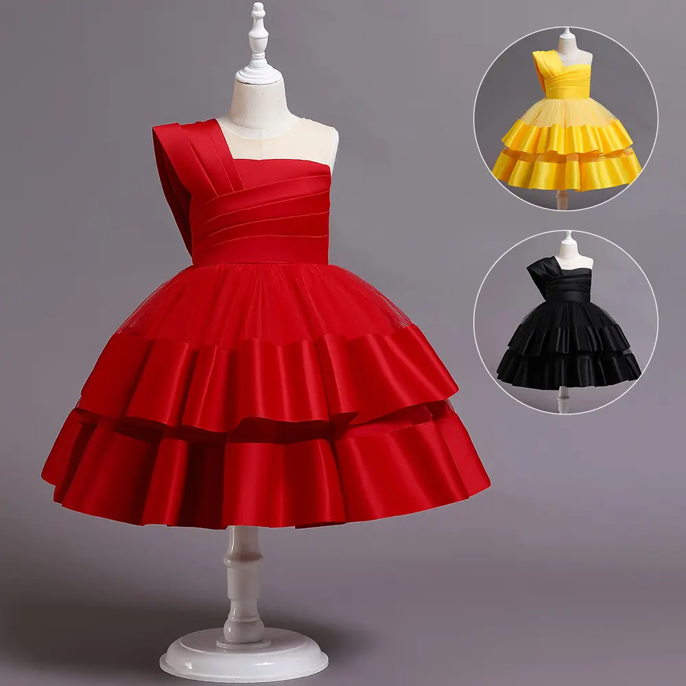 3 Colors High Quality Layered Pleated Dress Kids Princess Christmas Evening Girls Party Dresses For Wedding