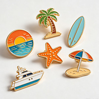 Ensemble de badges métalliques sur le thème de l'océan et de la plage d'été, créatifs, avec des motifs de coquillages, palmiers, vagues, planches de surf, chapeaux de soleil et vestes, cadeaux