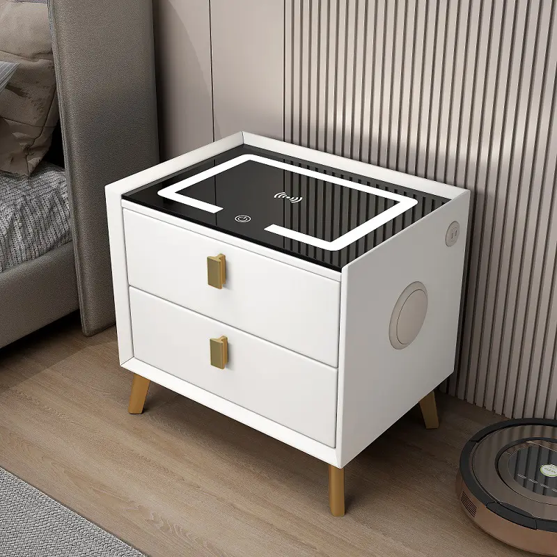 Comodino moderno intelligente comodino camera da letto gambe in legno massello Nordic comodino doppio cassetti tavolino