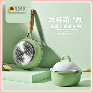 Maifan Stone Non-stick Pan Set Green Simple Solid Color Anti-scalding Cookware For Home Use Multifunctional Non-slip Handle - Product Image 5