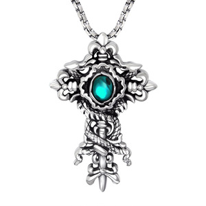 Chinese Style Double Dragon <b>Cross</b> Pendant Tibetan Silver Four Color Jewelry SP503 - Product Image 5
