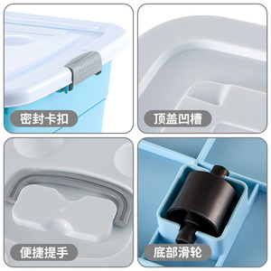 Large Capacity Plastic <b>Storage</b> <b>Box</b> Rectangle Solid Color With Wheels For Clothes Blankets Toys Dormitory Use - Product Image 4