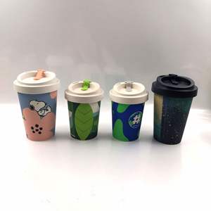 Durable Reusable <b>Bamboo</b> Fiber Coffee Tumbler 350Ml Cartoon Style Eco-Friendly Travel Mug Leak-Proof Custom Logo Cup Cover - Product Image 1