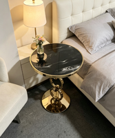 Table d'appoint de luxe italienne à anneaux, plateau en marbre noir et or, table d'appoint artistique pour salon de villa