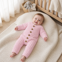 Combinaison en tricot pour bébé Pinuotu, boutons sur le devant, pulls épais, combinaisons unies, vêtements en tricot d'hiver pour nouveau-nés, combinaisons pour enfants
