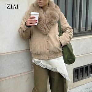 Giacca Corta in Camoscio <span class=keywords><strong>Beige</strong></span> Stile Francese con Collo Oversize in <span class=keywords><strong>Pelliccia</strong></span> Sintetica, Calda per l'Inverno, Bomber in Camoscio <span class=keywords><strong>Beige</strong></span>, <span class=keywords><strong>Cappotto</strong></span> in <span class=keywords><strong>Pelliccia</strong></span> da Donna - Product Image 5