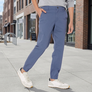 Pantalon décontracté slim pour homme en coton respirant, taille mi-haute élastique, design brodé, léger, en toile colorée, très demandé - Product Image 2
