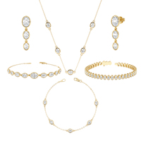 Conjunto de Joyería de Cristal Chapado en Oro de 18K para Mujer Gemnel, Collar, Aretes y Brazalete con Corte Ovalado, Estilo Clásico para Boda