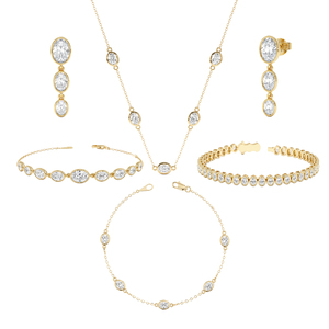 Parure de bijoux Gemnel pour femme en plaqué or 18 carats avec cristaux, collier, boucles d'oreilles et bracelet à taille ovale, sertissage clos classique pour mariage - Product Image 1