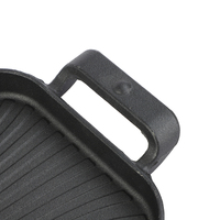Ensemble de poêles rectangulaires en fonte noire avec support en bois pour grillades, cuisson, rôtissage, compatible induction et extérieur